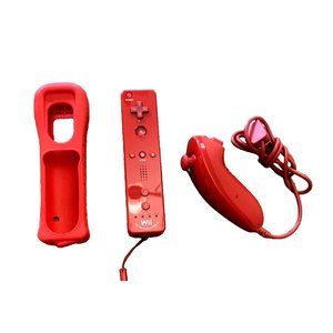 Nintendo Wii MotionPlus Inside Remote Controller OEM RVL-036 and Nunchuck Red
